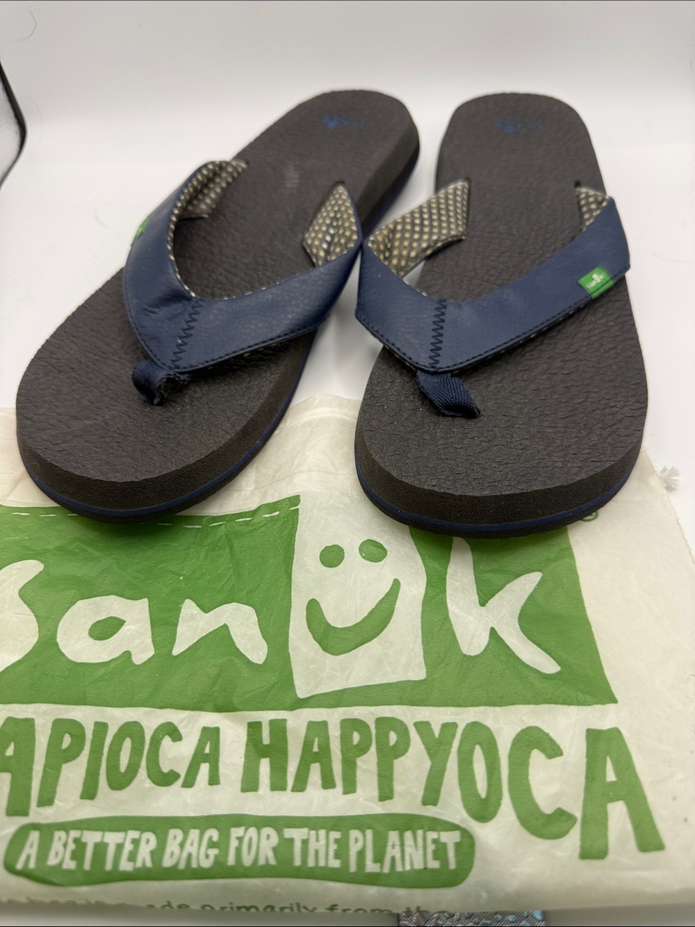 Sanuk Kids Navy Blue Flip Flops with Black Footbed